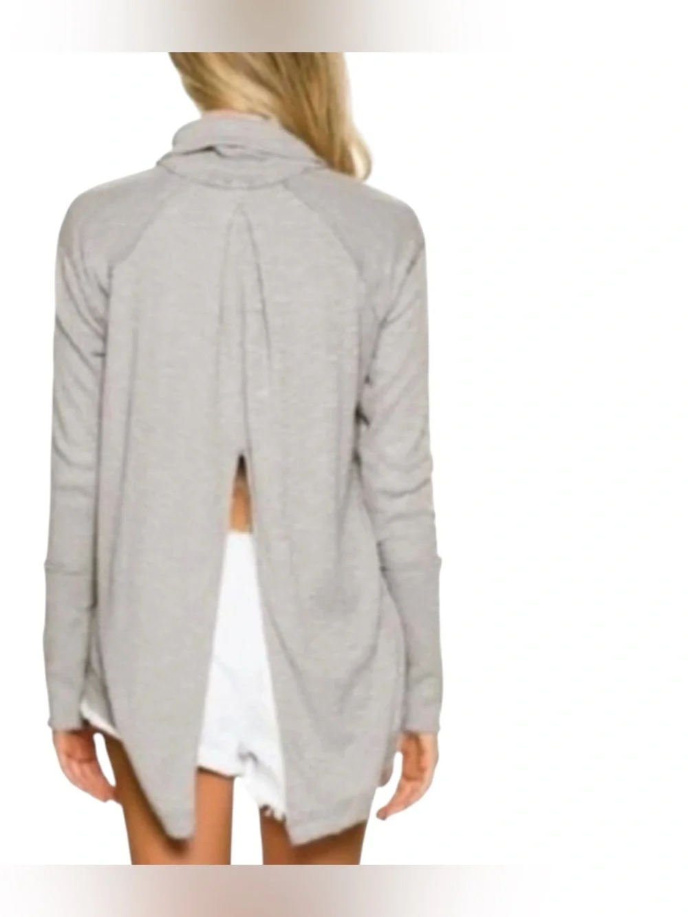 We The Free Boho Light Heather Gray Turtleneck Swing Split Back Pullover